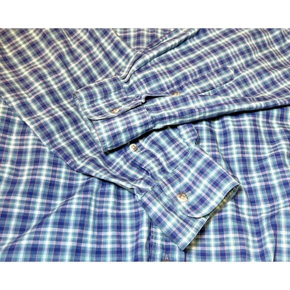 Johnathan Stewart Button Up Shirt Mens Size XL Blue Plaid Logo Long Sleeve Vtg‎ - Picture 6 of 12